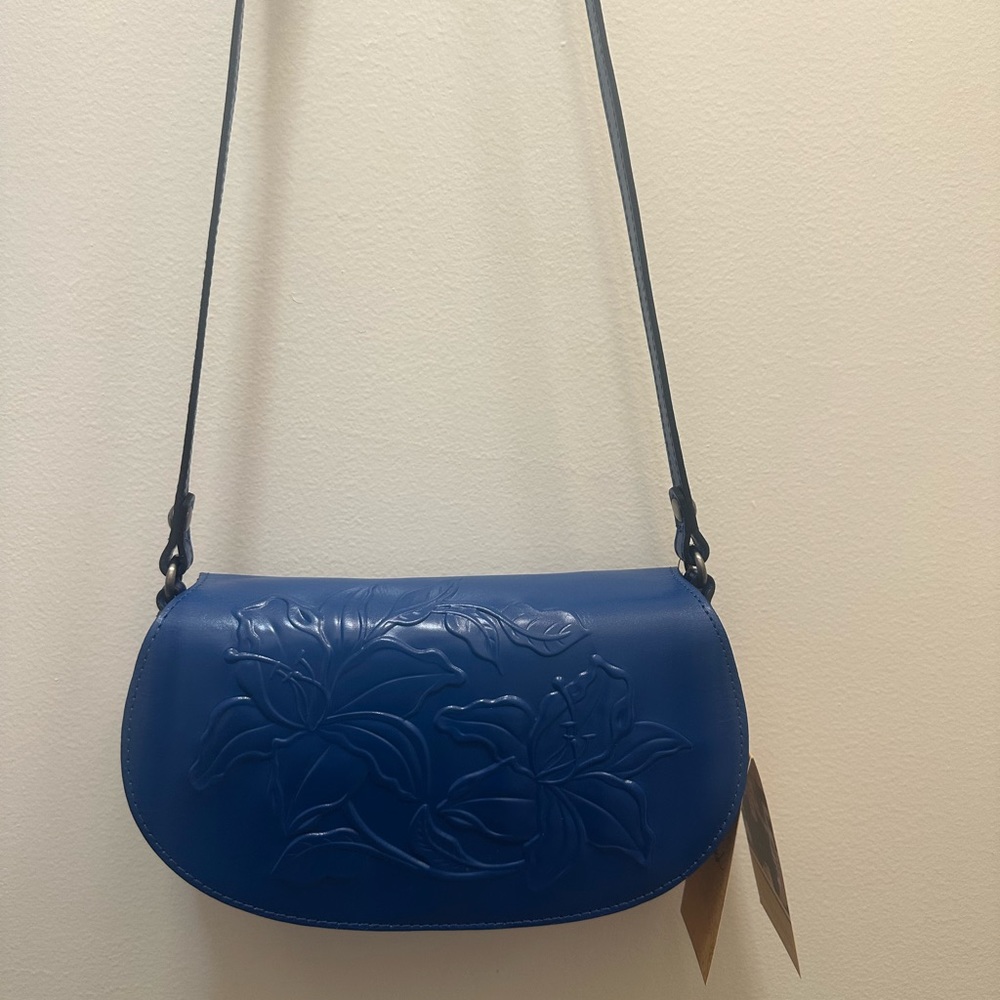 PATRICIA NASH Sky Blue Vintage Floral Tooled Leather Lydie Crossbody